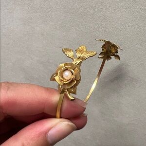 Gold Floral Pearl Open Cuff Bracelet - Discontinued RARE Style